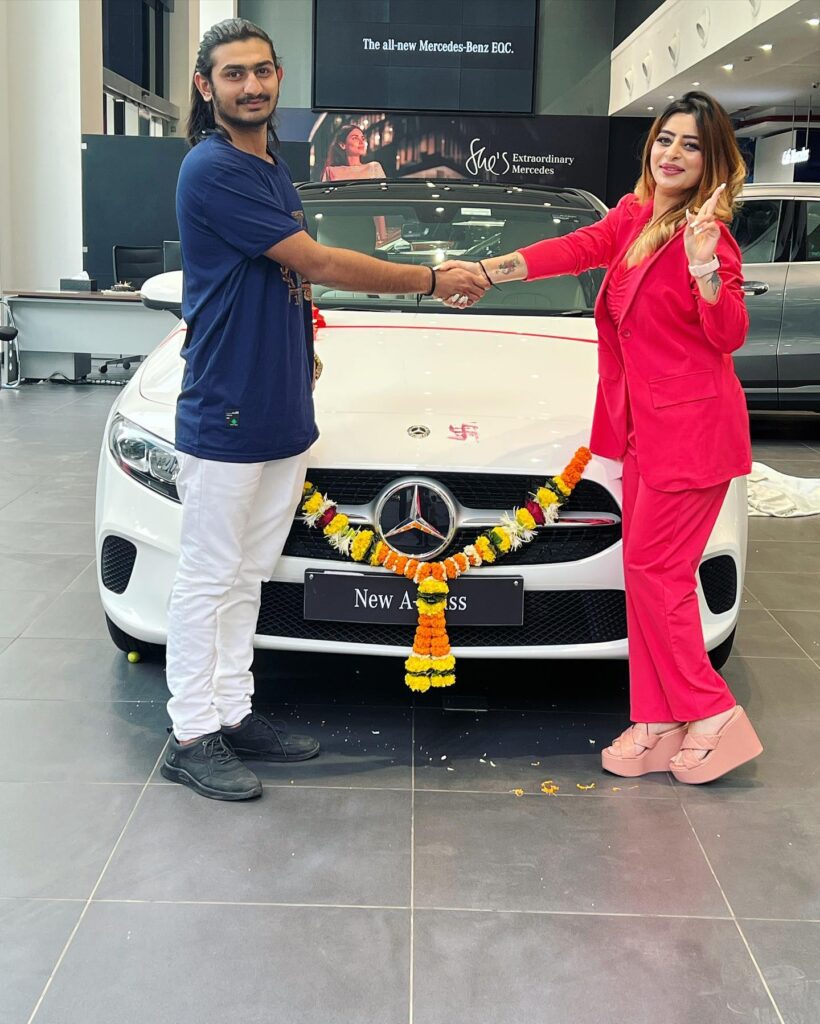 Ankita with brother Gautam Dave and Mercedes A-Class