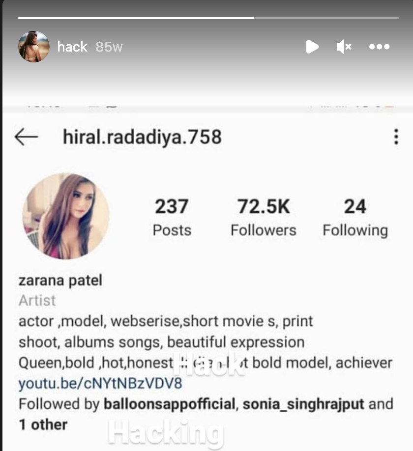 Hiral Radadiya Age, Height, Figure, Hot Web Series, Boyfriend, Net Worth 6 Hiral Radadiya hacked Instagram account