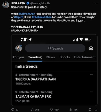 'टाइगर का बाप पठान', 'सलमान का बाप SRK' ट्विटर पर हुआ ट्रेंड, आखिर किसने किया ये सब ? 1 Tiger ka baap pathan trending on twitter