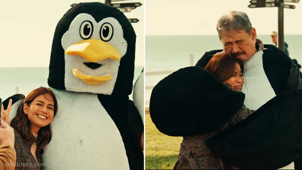 A scene from movie 'A Journey' where Shane finds out that the Penguin mascot is nobody but her father.